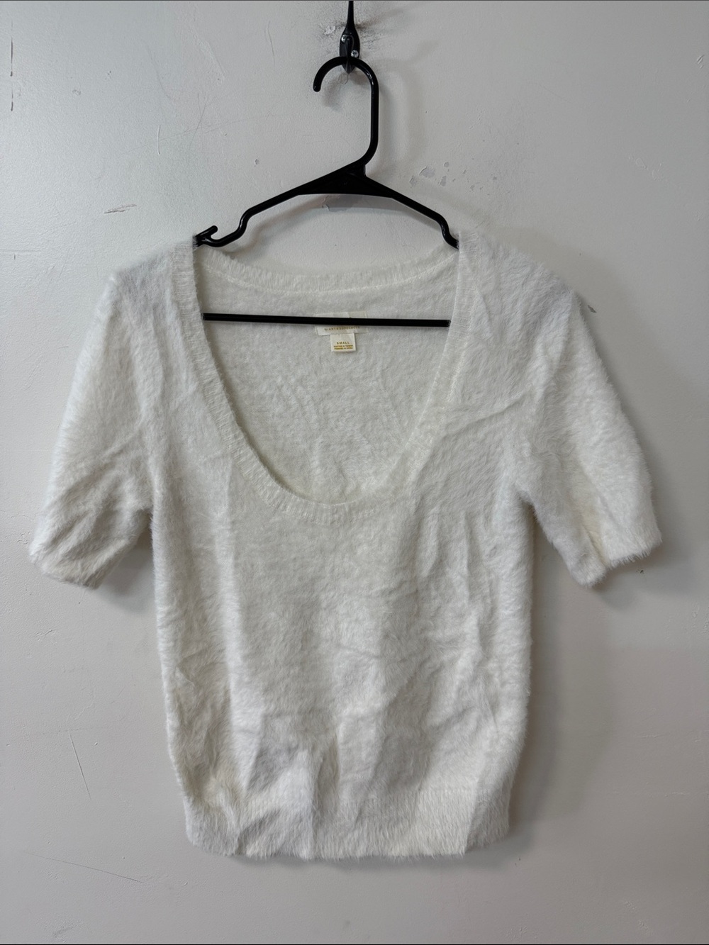 Maeve Ivory Fuzzy Scoop-Neck Short Sleeve Top